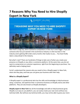 7 Reasons Why You Need to Hire Shopify Expert in New York