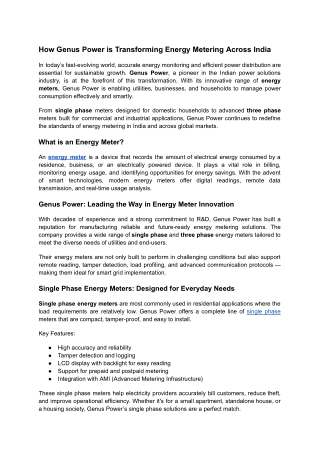 How Genus Power is Transforming Energy Metering Across India