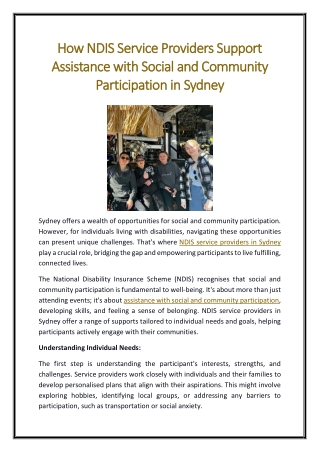 How NDIS Service Providers Support Assistance with Social and Community Participation in Sydney