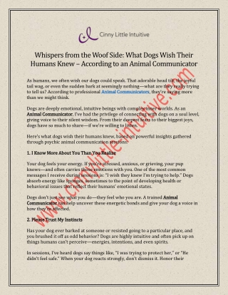 Insights from a Dog's Heart By an Animal Communicator