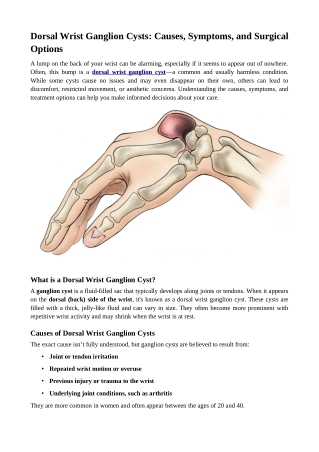 Dorsal Wrist Ganglion Cysts: Causes, Symptoms, and Surgical Options