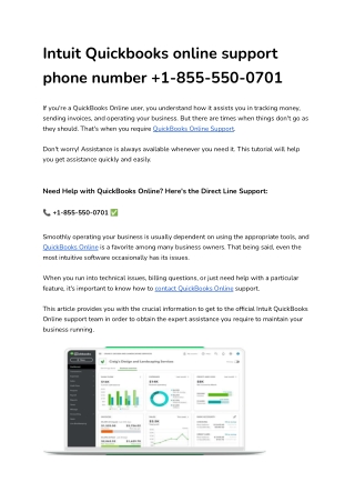 Intuit Quickbooks online support phone number  1-855-550-0701