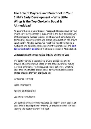 Best Daycare School in Ahmedabad – Nurturing Future Stars