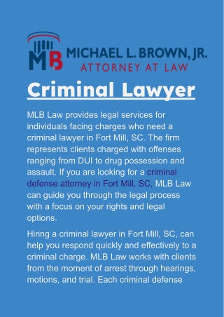 Criminal Lawyer in Fort Mill, SC: Legal Representation for Criminal Charges