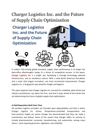 Charger Logistics: A Tech-Driven Logistics Revolution