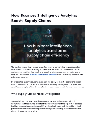 How Business Intelligence Analytics Boosts Supply Chains