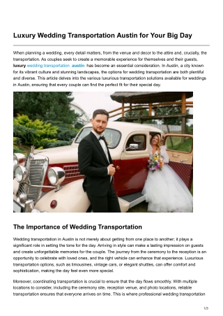 Luxury Wedding Transportation Austin for Your Big Day