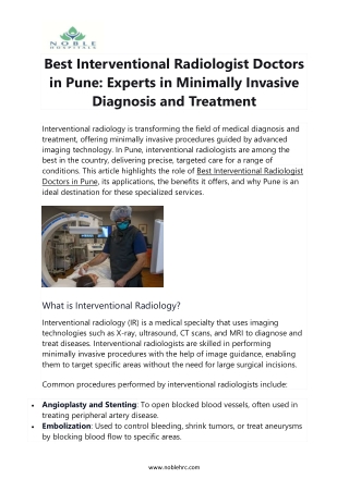 Best Interventional Radiologist Doctors in Pune- Noble Hospitals