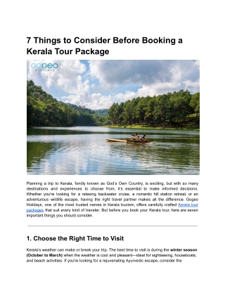 7 Things to Consider Before Booking a Kerala Tour Package