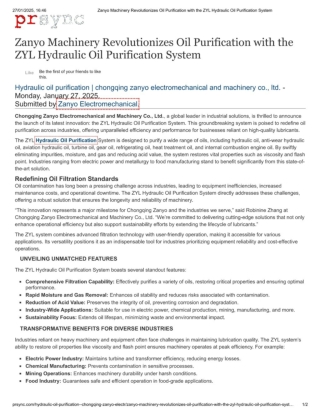 Advanced Hydraulic Oil Purification System – Chongqing Zanyo Electromechanical And Machinery Co., Ltd