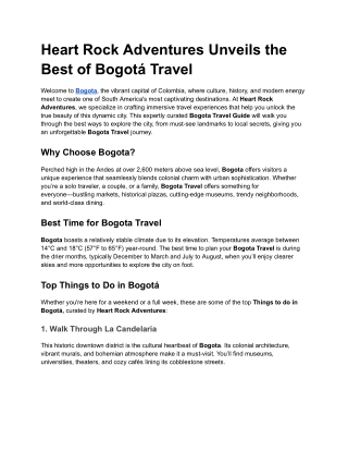 Heart Rock Adventures Unveils the Best of Bogotá Travel
