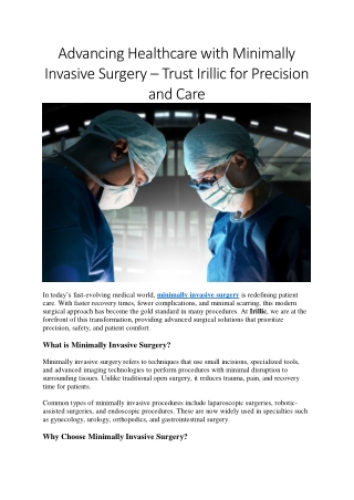 Experience Precision with Minimally Invasive Surgery at Irillic