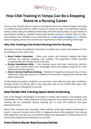 How CNA Training in Tampa Can Be a Stepping Stone to a Nursing Career
