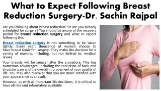 What to Expect Following Breast Reduction Surgery-Dr.  Sachin Rajpal