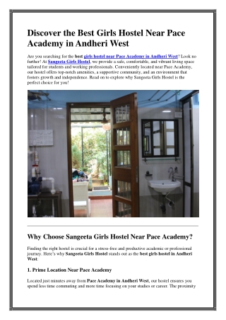 Best Girls Hostel Near Pace Academy in Andheri West