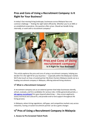 Pros and Cons of Using a Recruitment Company Is It Right for Your Business