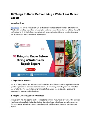 10 Things to Know Before Hiring a Water Leak Repair Expert