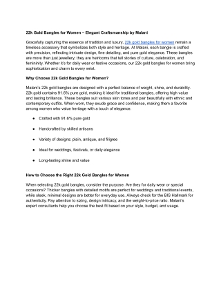 22k Gold Bangles for Women – Elegant Craftsmanship by Malani