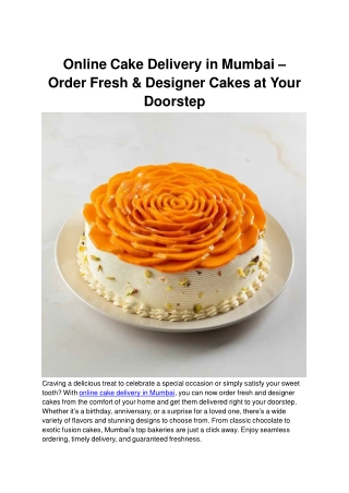 Online Cake Delivery in Mumbai – Order Fresh & Designer Cakes at Your Doorstep