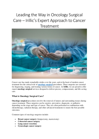 Expert Oncology Surgical Care at Irillic