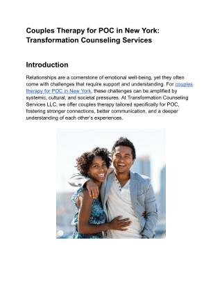 Couples Therapy for POC in New York