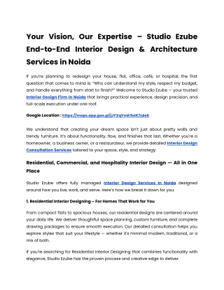 Studio Ezube End-to-End Interior Design & Architecture Services in Noida
