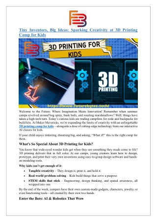 Tiny Inventors, Big Ideas: Sparking Creativity at 3D Printing Camp for Kids