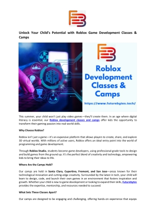 Unlock Your Child’s Potential with Roblox Game Development Classes and Camps