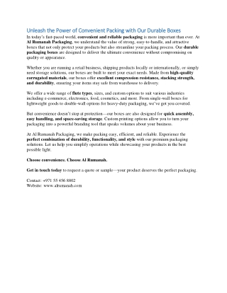 Unleash the Power of Convenient Packing with Our Durable Boxes