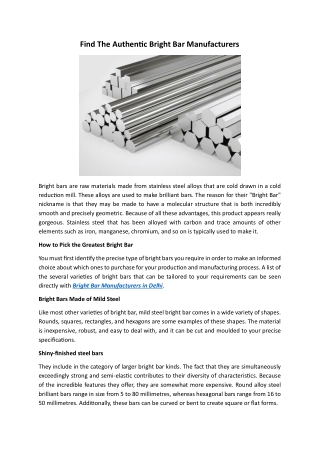 Find The Authentic Bright Bar Manufacturers