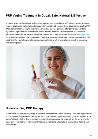 PRP Vagina Treatment in Dubai Safe, Natural & Effective