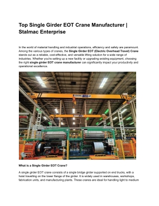 Top Single Girder EOT Crane Manufacturer _ Stalmac Enterprise