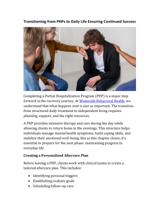 Transitioning from PHPs to Daily Life Ensuring Continued Success