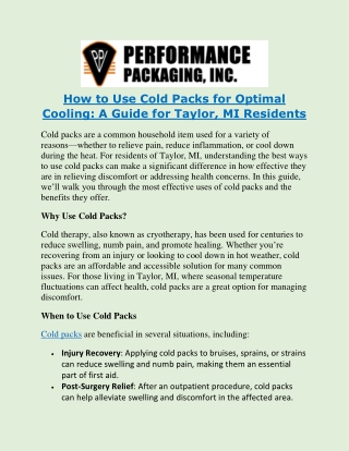 How to Use Cold Packs for Optimal Cooling: A Guide for Taylor, MI Residents
