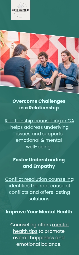 Overcome challenges in a relationship with Mind Matter's Counselling, Canada