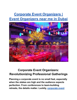 Corporate Event Organizers | Event Organizers near me in Dubai