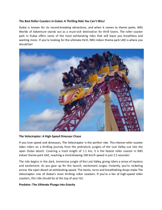 The Best Roller Coasters in Dubai A Thrilling Ride You Can't Miss