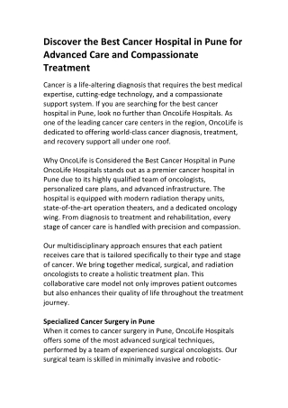 Affordable Cancer Surgery in Pune | Book Consultation Online