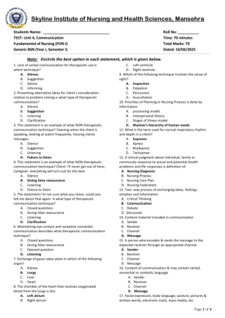 Unit 4 Communication Ans