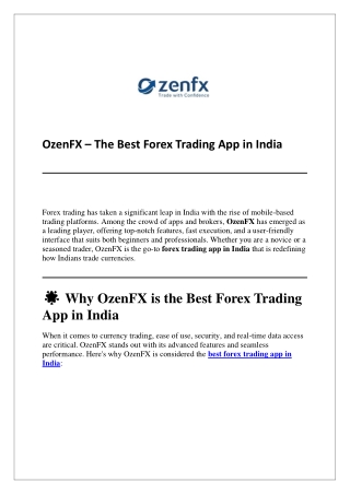 OzenFX – The Best Forex Trading App in India