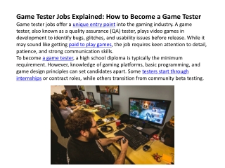 Game Tester Jobs Explained