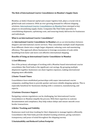 The Role of International Courier Consolidators in Mumbai’s Supply Chain