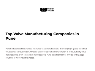 Top Valve Manufacturing Companies in Pune | Unison Valves