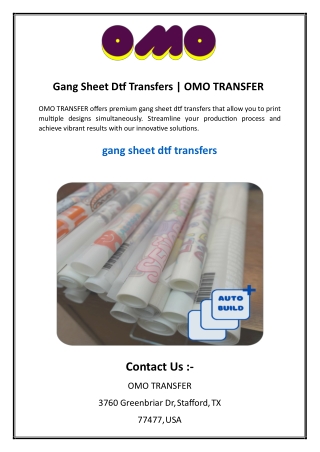 Gang Sheet Dtf Transfers  OMO TRANSFER
