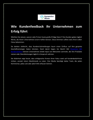 Wie Kundenfeedback Ihr Unternehmen zum Erfolg führt | Dynamics Wave BV