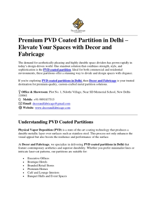 Premium PVD Coated Partition in Delhi