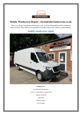 Mobile Windscreen Repair Jayandrobswindscreens.co.uk