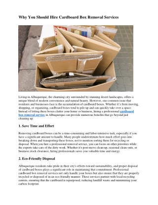 Why You Should Hire Cardboard Box Removal Services