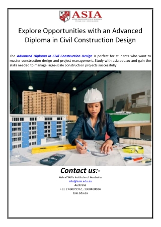 Explore Opportunities with an Advanced Diploma in Civil Construction Design