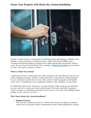 Secure Your Property with Master Key System Installation